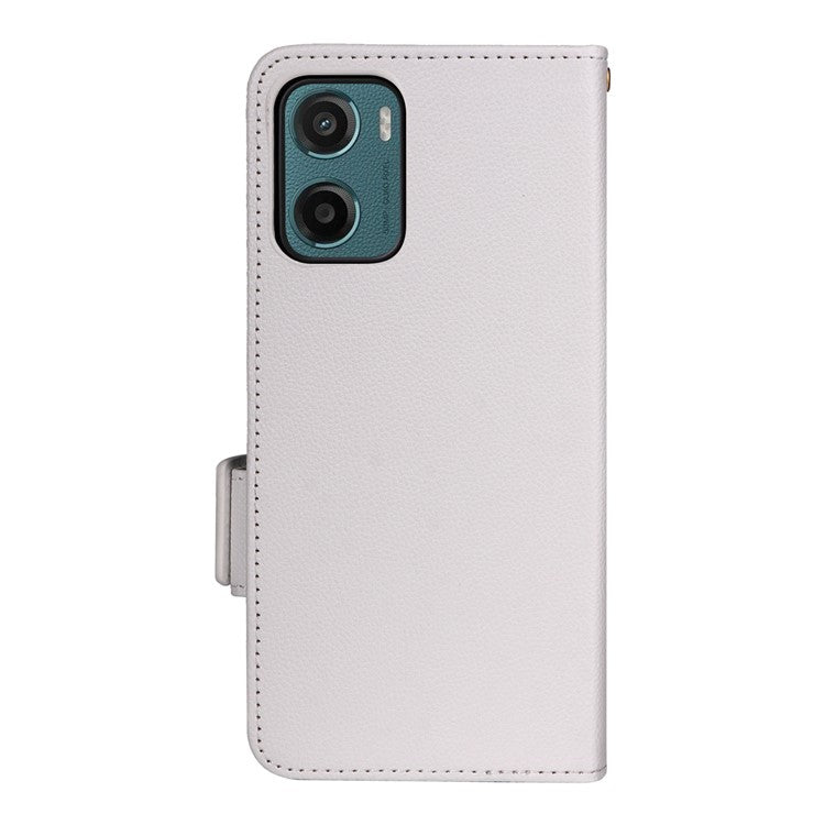 For Motorola Moto G05 4G  /  E15 4G Case Litchi Texture PU Leather Wallet Flip Phone Cover - White