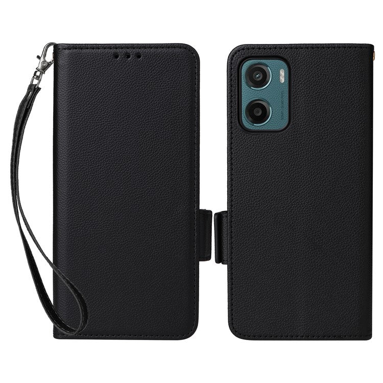 For Motorola Moto G05 4G  /  E15 4G Case Litchi Texture PU Leather Wallet Flip Phone Cover - Black