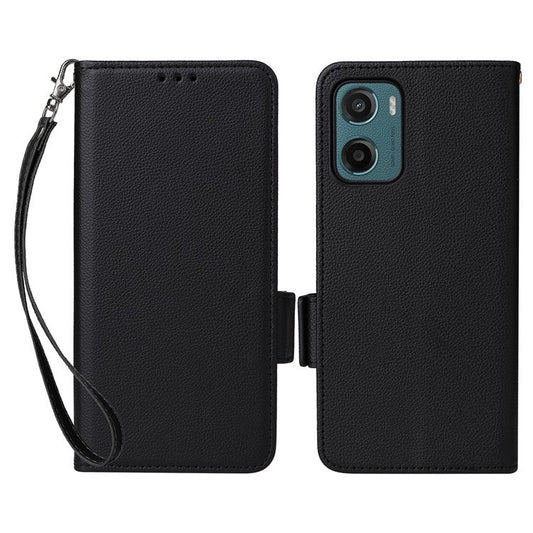 For Motorola Moto G05 4G  /  E15 4G Case Litchi Texture PU Leather Wallet Flip Phone Cover - Black