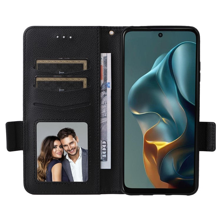 For Motorola Moto G05 4G  /  E15 4G Case Litchi Texture PU Leather Wallet Flip Phone Cover - Black