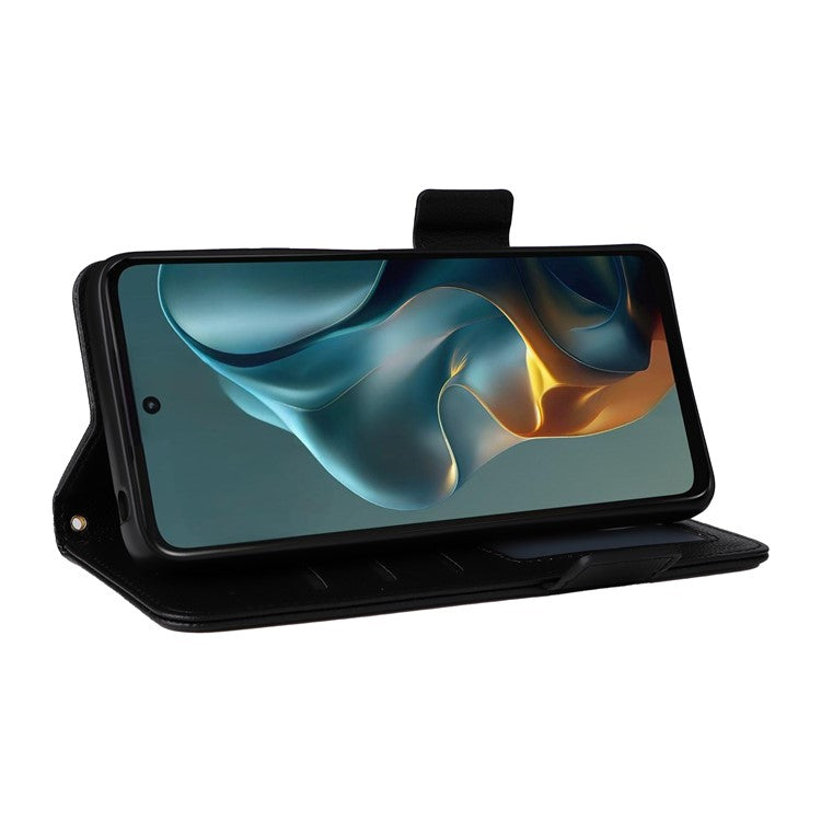 For Motorola Moto G05 4G  /  E15 4G Case Litchi Texture PU Leather Wallet Flip Phone Cover - Black