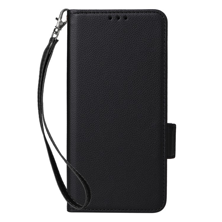 For Motorola Moto G05 4G  /  E15 4G Case Litchi Texture PU Leather Wallet Flip Phone Cover - Black