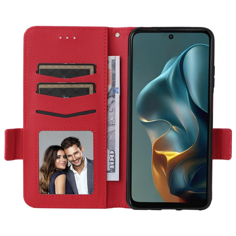 For Motorola Moto G05 4G  /  E15 4G Case Litchi Texture PU Leather Wallet Flip Phone Cover - Red