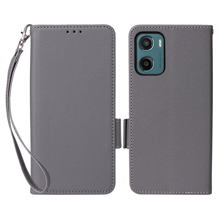 For Motorola Moto G05 4G  /  E15 4G Case Litchi Texture PU Leather Wallet Flip Phone Cover - Grey