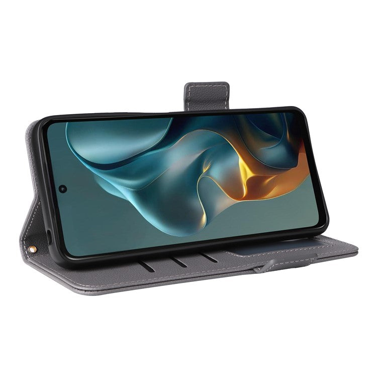 For Motorola Moto G05 4G  /  E15 4G Case Litchi Texture PU Leather Wallet Flip Phone Cover - Grey