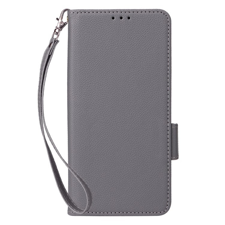 For Motorola Moto G05 4G  /  E15 4G Case Litchi Texture PU Leather Wallet Flip Phone Cover - Grey