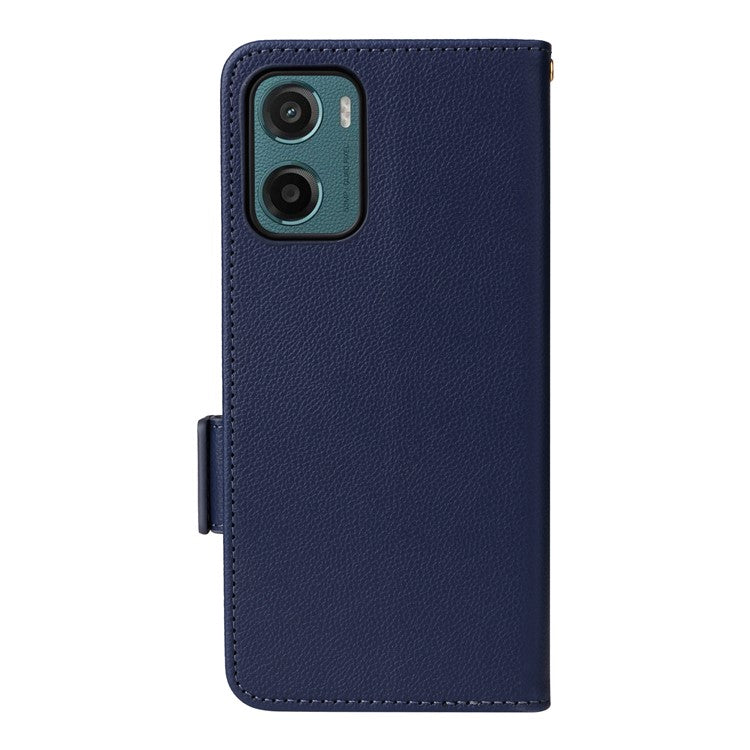For Motorola Moto G05 4G  /  E15 4G Case Litchi Texture PU Leather Wallet Flip Phone Cover - Dark Blue