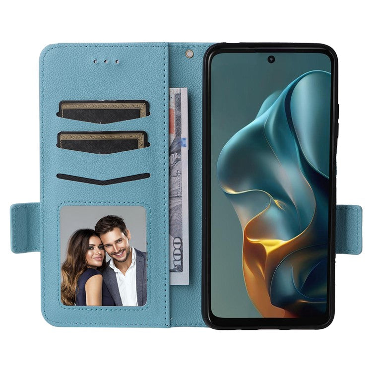 For Motorola Moto G05 4G  /  E15 4G Case Litchi Texture PU Leather Wallet Flip Phone Cover - Baby Blue