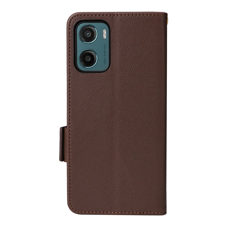 For Motorola Moto G05 4G  /  E15 4G Case Litchi Texture PU Leather Wallet Flip Phone Cover - Brown