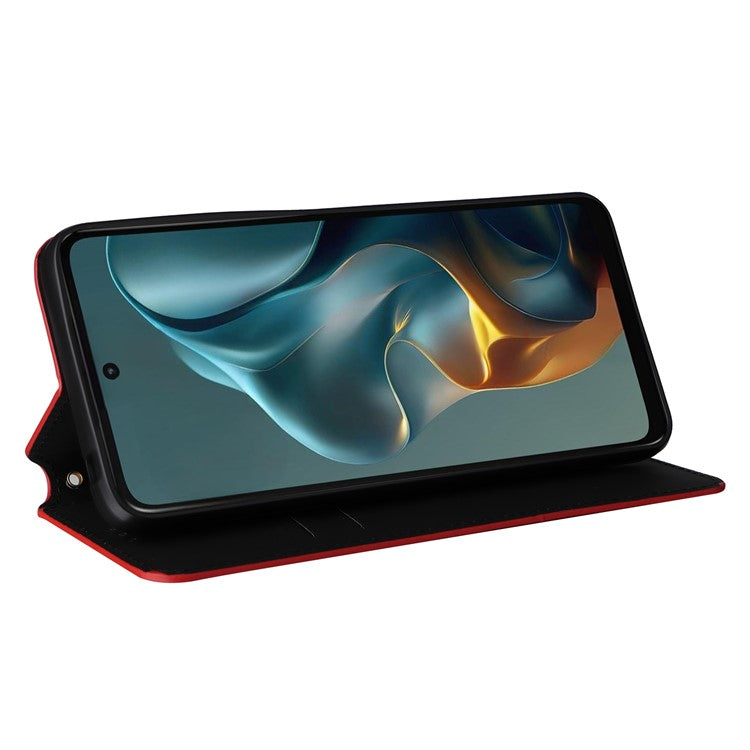 For Motorola Moto G05 4G  /  E15 4G Wallet Case Rhombus Imprinted Leather Phone Cover - Red