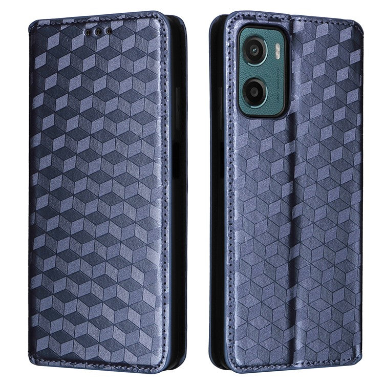 For Motorola Moto G05 4G  /  E15 4G Wallet Case Rhombus Imprinted Leather Phone Cover - Blue