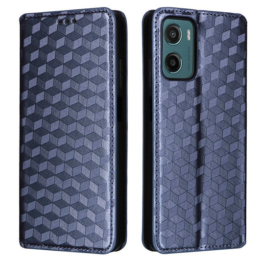 For Motorola Moto G05 4G  /  E15 4G Wallet Case Rhombus Imprinted Leather Phone Cover - Blue