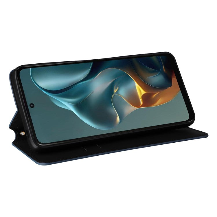 For Motorola Moto G05 4G  /  E15 4G Wallet Case Rhombus Imprinted Leather Phone Cover - Blue