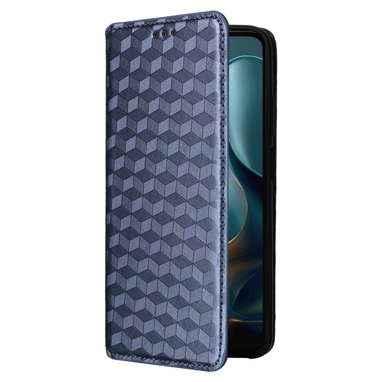 For Motorola Moto G05 4G  /  E15 4G Wallet Case Rhombus Imprinted Leather Phone Cover - Blue