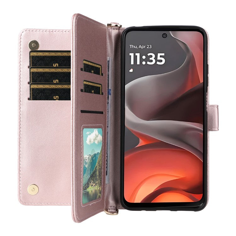 For Motorola Moto G15 Power 4G  /  G15 4G Wallet Case with Shoulder Strap Leather Phone Cover - Pink