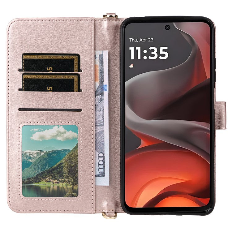 For Motorola Moto G15 Power 4G  /  G15 4G Wallet Case with Shoulder Strap Leather Phone Cover - Pink