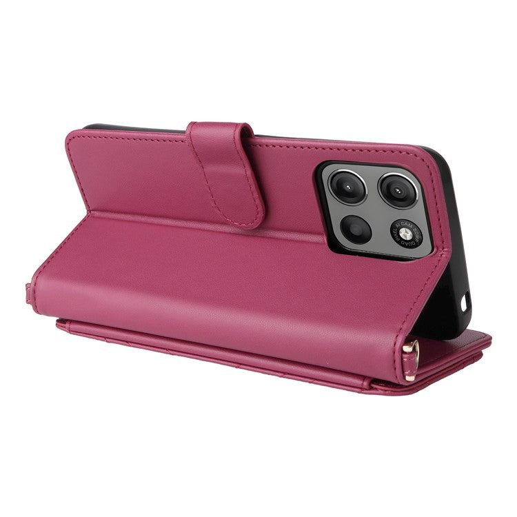 For Motorola Moto G15 Power 4G  /  G15 4G Wallet Case with Shoulder Strap Leather Phone Cover - Rose