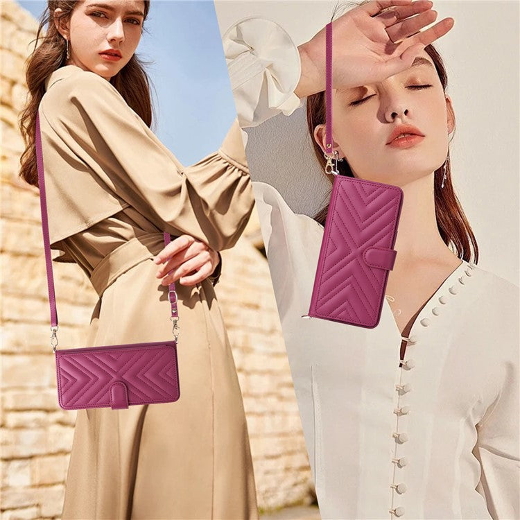 For Motorola Moto G15 Power 4G  /  G15 4G Wallet Case with Shoulder Strap Leather Phone Cover - Rose