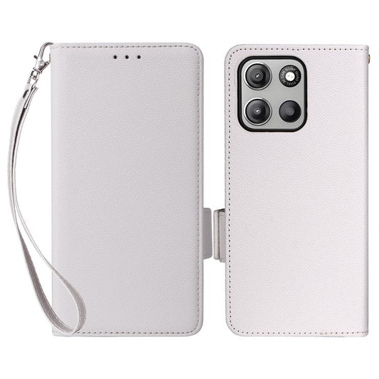 For Motorola Moto G15 Power 4G  /  G15 4G Case Litchi Texture PU Leather Wallet Flip Phone Cover - White