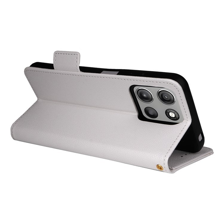 For Motorola Moto G15 Power 4G  /  G15 4G Case Litchi Texture PU Leather Wallet Flip Phone Cover - White