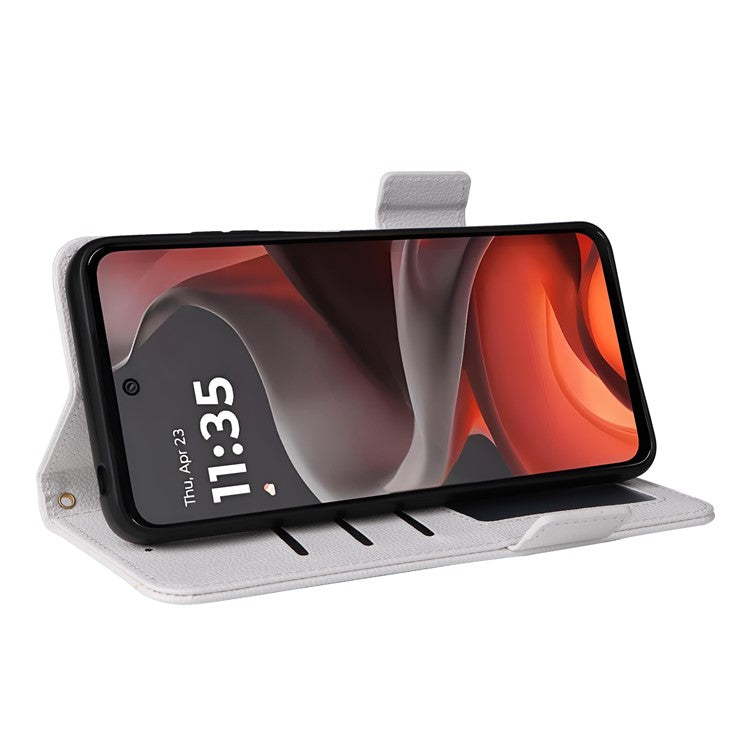 For Motorola Moto G15 Power 4G  /  G15 4G Case Litchi Texture PU Leather Wallet Flip Phone Cover - White