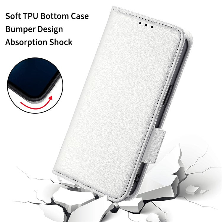 For Motorola Moto G15 Power 4G  /  G15 4G Case Litchi Texture PU Leather Wallet Flip Phone Cover - White
