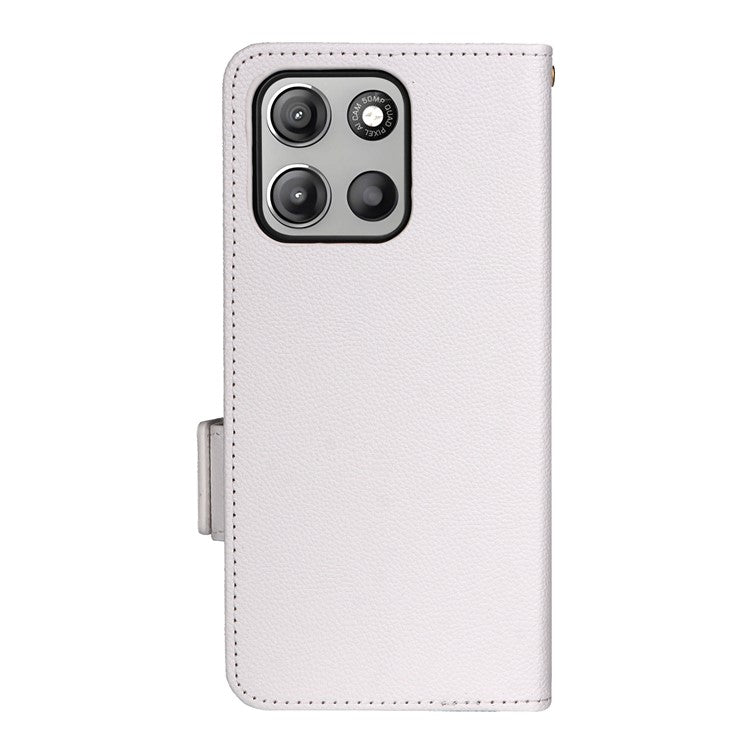 For Motorola Moto G15 Power 4G  /  G15 4G Case Litchi Texture PU Leather Wallet Flip Phone Cover - White