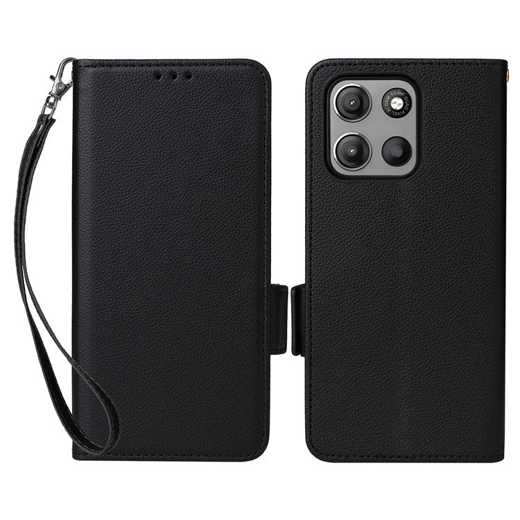 For Motorola Moto G15 Power 4G  /  G15 4G Case Litchi Texture PU Leather Wallet Flip Phone Cover - Black