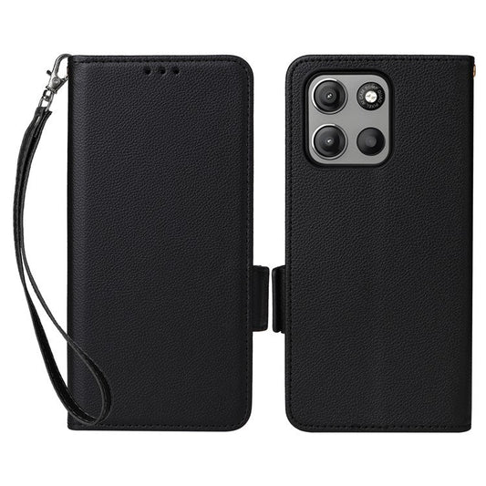 For Motorola Moto G15 Power 4G  /  G15 4G Case Litchi Texture PU Leather Wallet Flip Phone Cover - Black