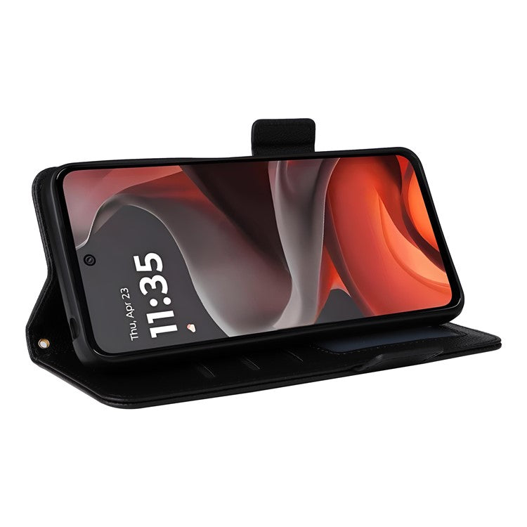 For Motorola Moto G15 Power 4G  /  G15 4G Case Litchi Texture PU Leather Wallet Flip Phone Cover - Black