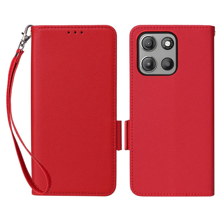For Motorola Moto G15 Power 4G  /  G15 4G Case Litchi Texture PU Leather Wallet Flip Phone Cover - Red