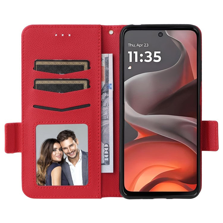 For Motorola Moto G15 Power 4G  /  G15 4G Case Litchi Texture PU Leather Wallet Flip Phone Cover - Red