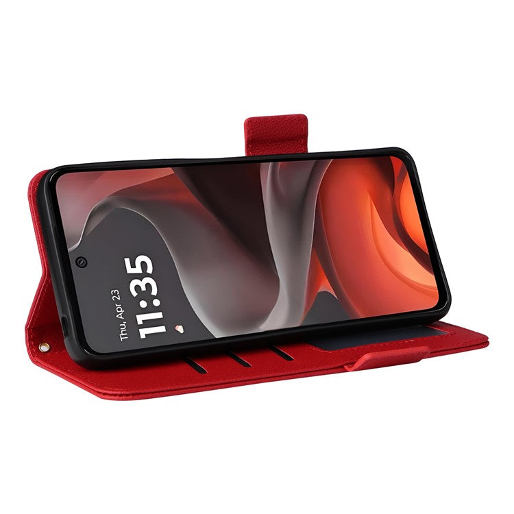 For Motorola Moto G15 Power 4G  /  G15 4G Case Litchi Texture PU Leather Wallet Flip Phone Cover - Red
