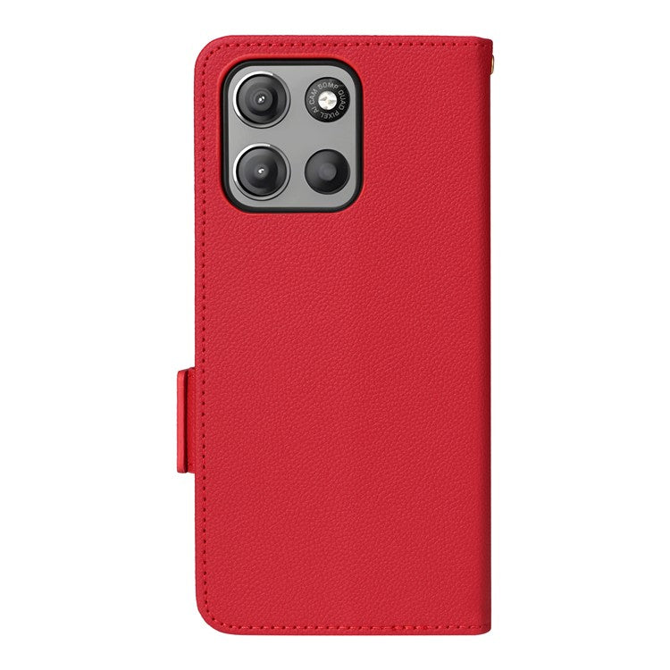 For Motorola Moto G15 Power 4G  /  G15 4G Case Litchi Texture PU Leather Wallet Flip Phone Cover - Red
