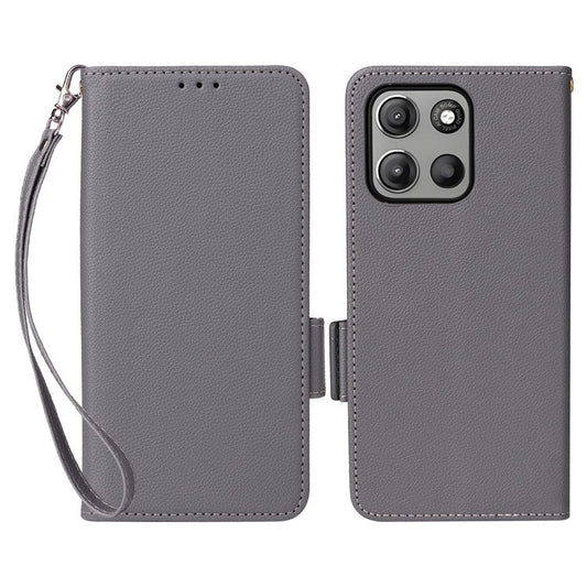 For Motorola Moto G15 Power 4G  /  G15 4G Case Litchi Texture PU Leather Wallet Flip Phone Cover - Grey