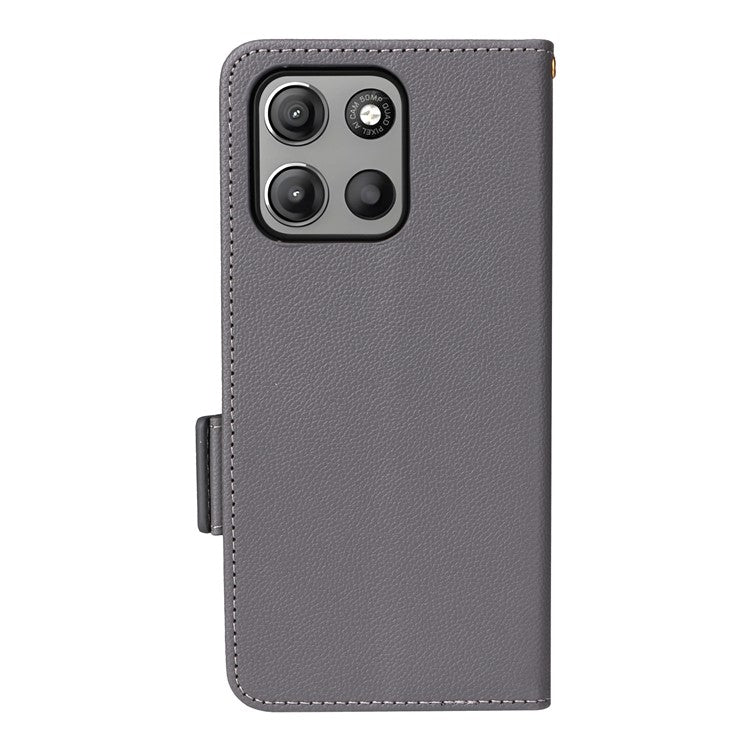 For Motorola Moto G15 Power 4G  /  G15 4G Case Litchi Texture PU Leather Wallet Flip Phone Cover - Grey