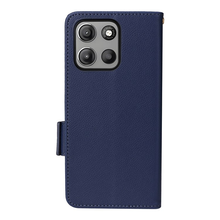 For Motorola Moto G15 Power 4G  /  G15 4G Case Litchi Texture PU Leather Wallet Flip Phone Cover - Dark Blue