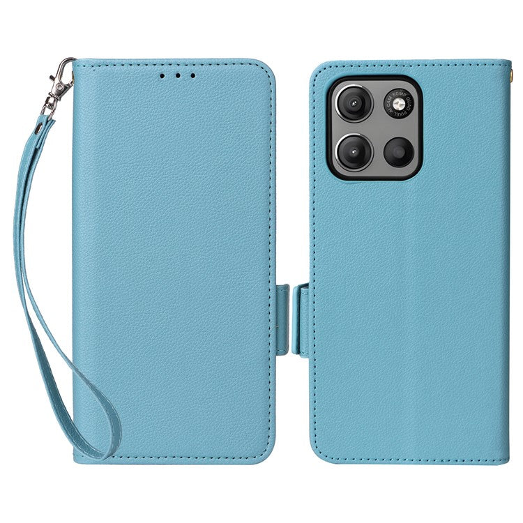 For Motorola Moto G15 Power 4G  /  G15 4G Case Litchi Texture PU Leather Wallet Flip Phone Cover - Baby Blue