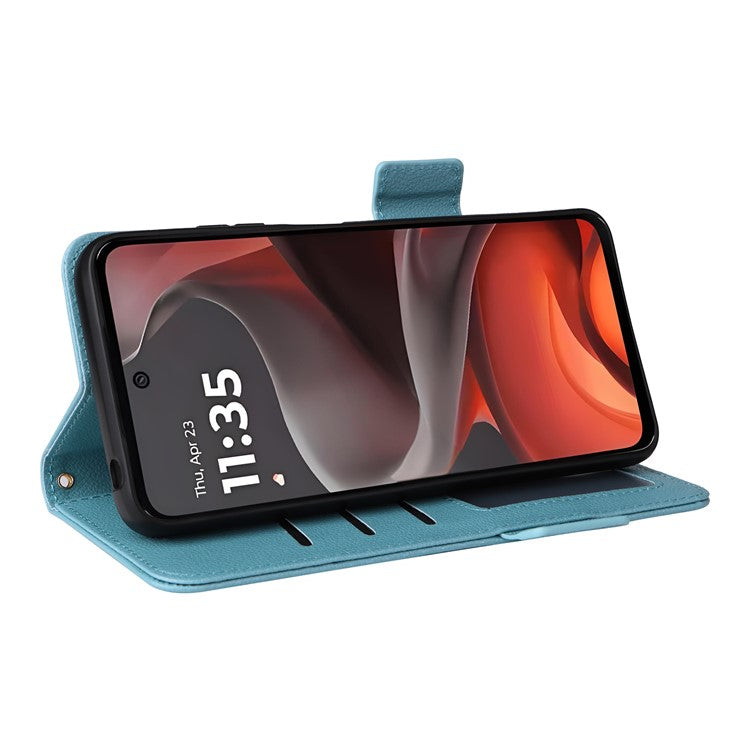 For Motorola Moto G15 Power 4G  /  G15 4G Case Litchi Texture PU Leather Wallet Flip Phone Cover - Baby Blue