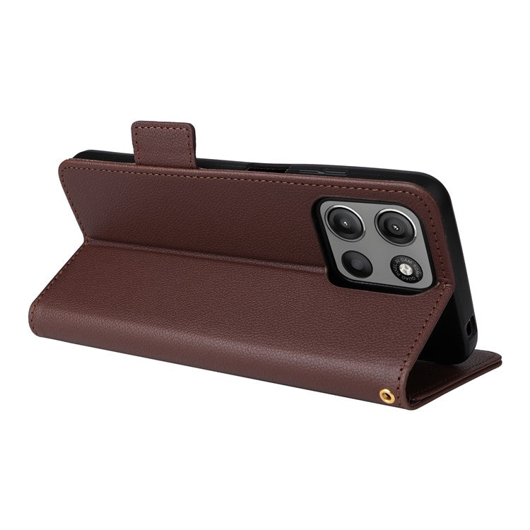 For Motorola Moto G15 Power 4G  /  G15 4G Case Litchi Texture PU Leather Wallet Flip Phone Cover - Brown