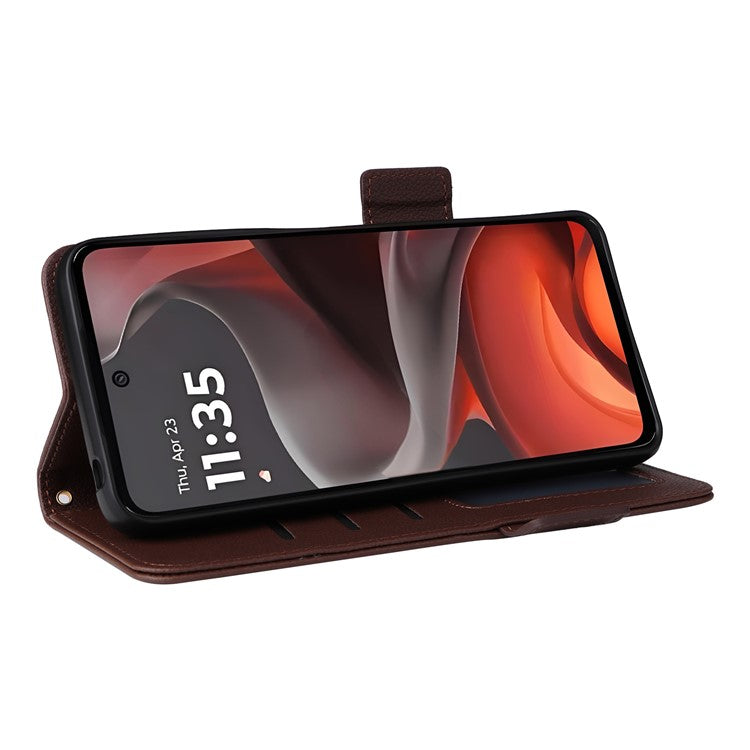 For Motorola Moto G15 Power 4G  /  G15 4G Case Litchi Texture PU Leather Wallet Flip Phone Cover - Brown