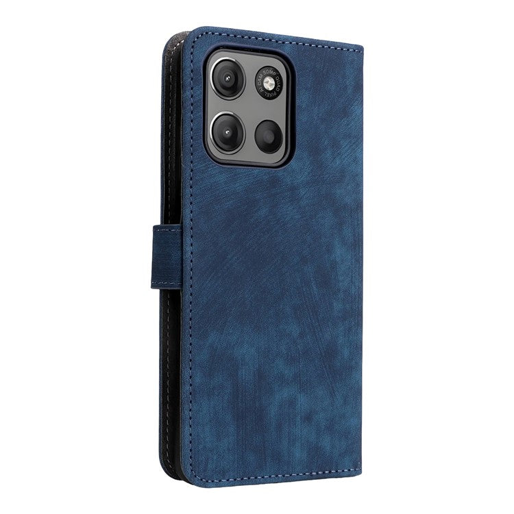 For Motorola Moto G15 Power 4G  /  G15 4G Wallet Case RFID Blocking PU Leather Cover Stand View - Blue