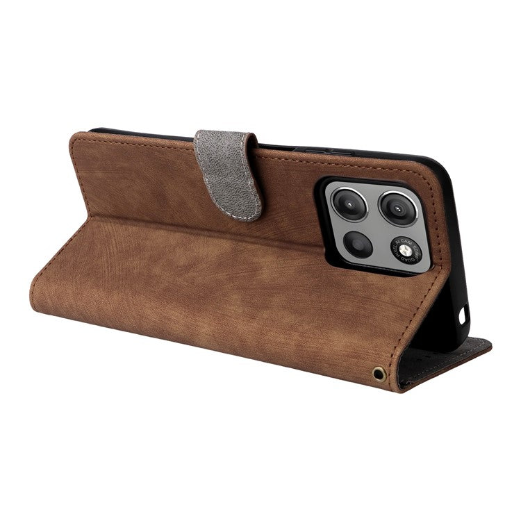 For Motorola Moto G15 Power 4G  /  G15 4G Wallet Case RFID Blocking PU Leather Cover Stand View - Brown