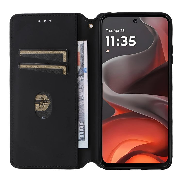 For Motorola Moto G15 Power 4G  /  G15 4G Wallet Case Rhombus Imprinted Leather Phone Cover - Silver