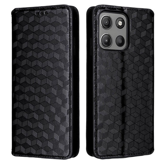 For Motorola Moto G15 Power 4G  /  G15 4G Wallet Case Rhombus Imprinted Leather Phone Cover - Black