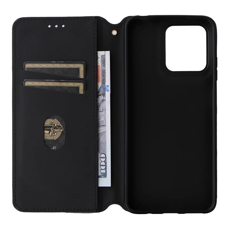 For Motorola Moto G15 Power 4G  /  G15 4G Wallet Case Rhombus Imprinted Leather Phone Cover - Black