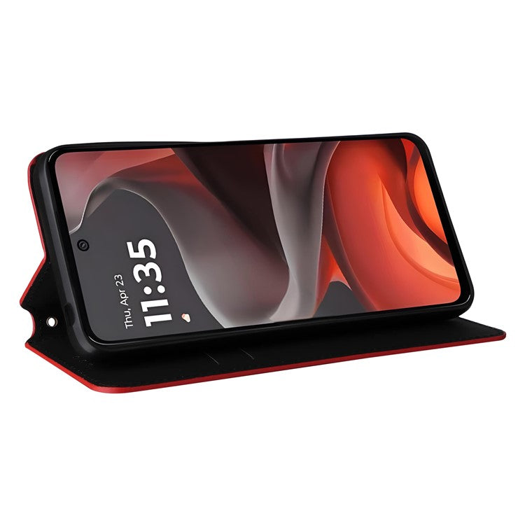 For Motorola Moto G15 Power 4G  /  G15 4G Wallet Case Rhombus Imprinted Leather Phone Cover - Red