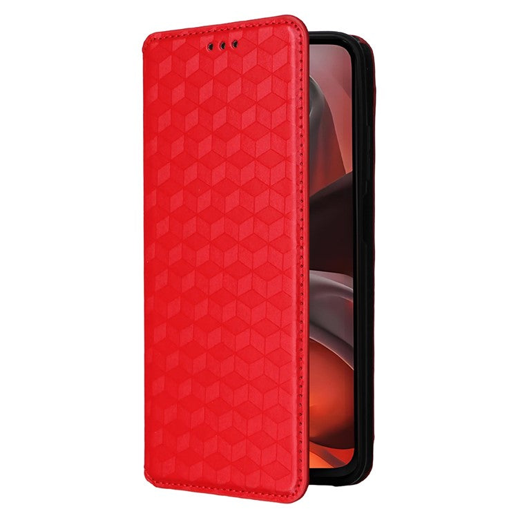 For Motorola Moto G15 Power 4G  /  G15 4G Wallet Case Rhombus Imprinted Leather Phone Cover - Red