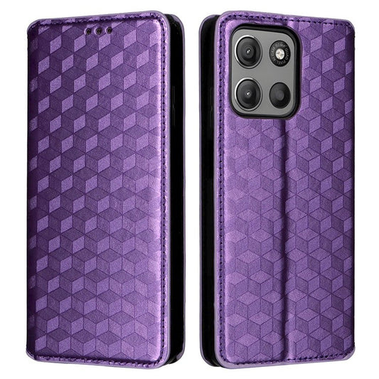 For Motorola Moto G15 Power 4G  /  G15 4G Wallet Case Rhombus Imprinted Leather Phone Cover - Purple