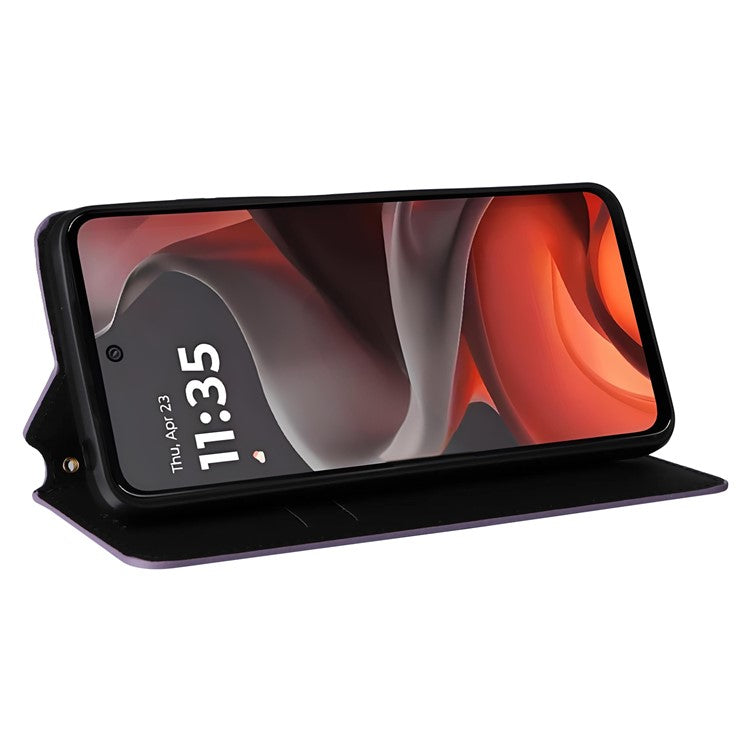 For Motorola Moto G15 Power 4G  /  G15 4G Wallet Case Rhombus Imprinted Leather Phone Cover - Purple